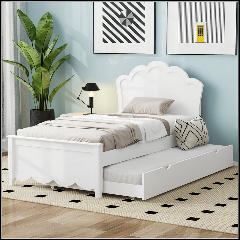 Lit plateforme en bois avec tête de lit et lit gigogne, durable et élégant pour plus d'espace de couchage et de rangement