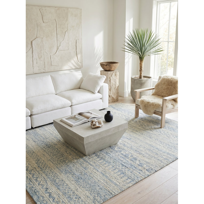Martha Hand Tufted New Zealand Wool Blue/Ivory Area Rug, 10'X14'