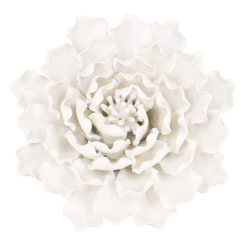 Handmade Ceramic Flower Wall Decoration In Cream - Appealing For Accent Distinctive, 2.8" H x 7.39" W x 7.33" D