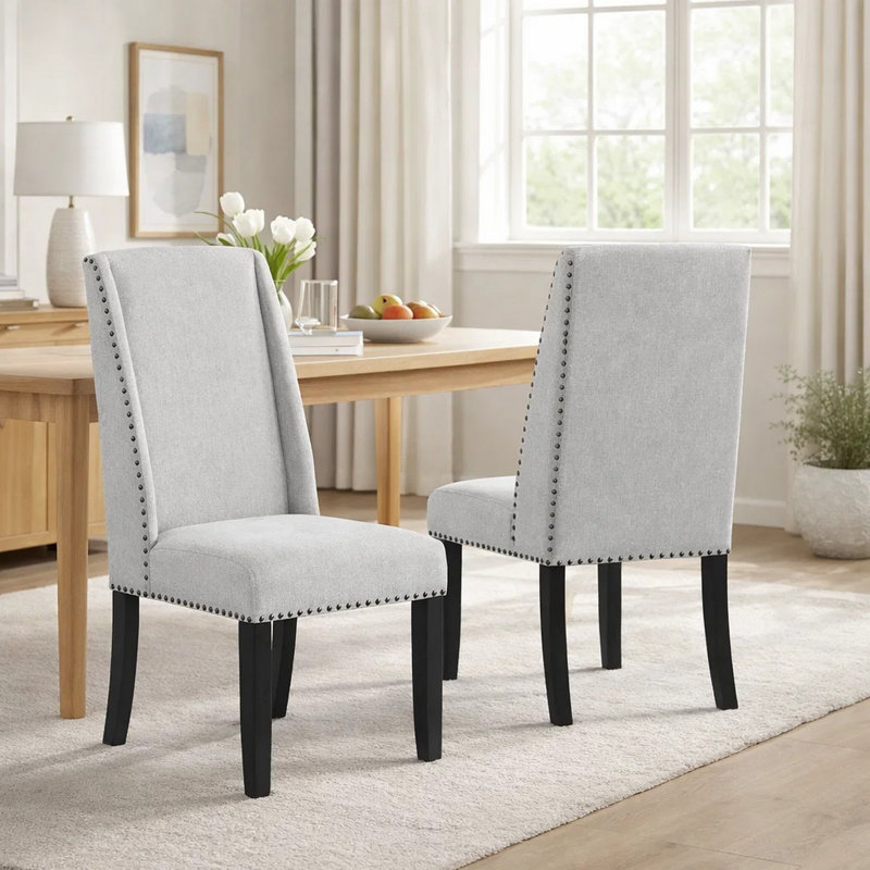 Ensemble de 2 chaises d'appoint Vinz, coton et polyester gris clair, pieds noirs