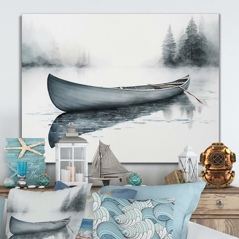Canot sur le lac II - Bateau côtier, art mural, H 30 po x l 40 po x P 1,5 po, Toile tendue