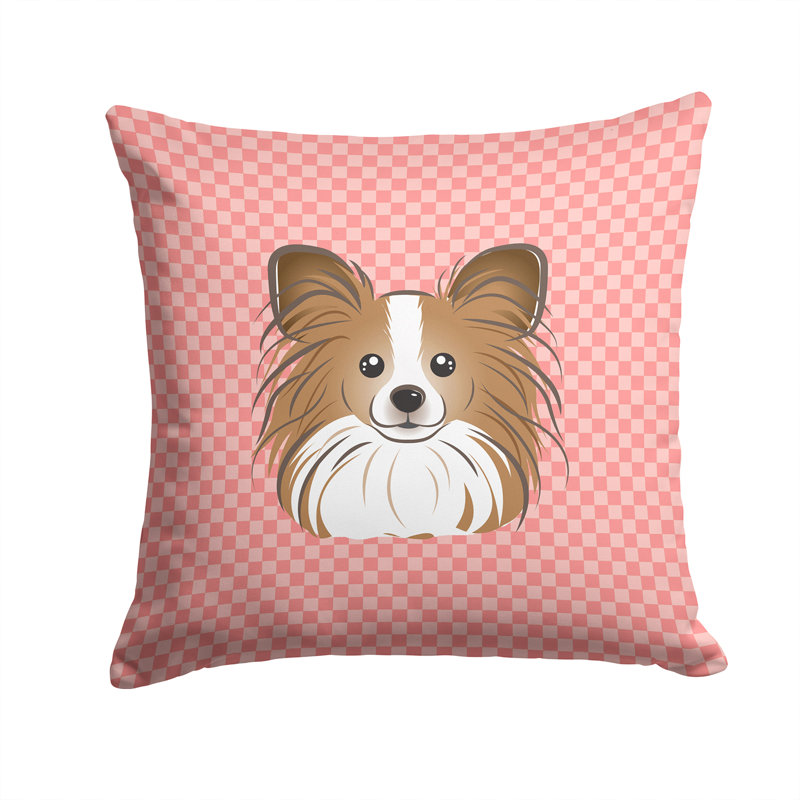 Coussin décoratif intérieur/extérieur papillion damier, H 14 po x l 14 po x P 4 po, Rose
