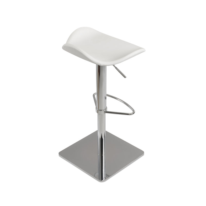 Falcon Piston Adjustable Height Swivel Bar Stool, White Faux Leather