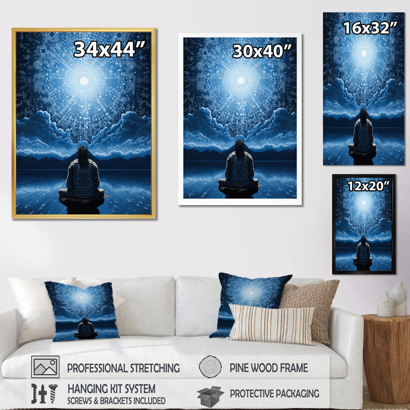 Native Art Azure Prayer, Cadre flottant noir, H 32 po x l 24 po x P 1 po