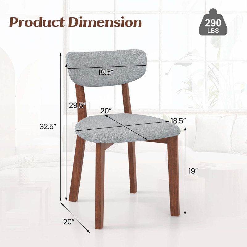 Chaise de salle à manger rembourrée à dossier, Noyer, Gris