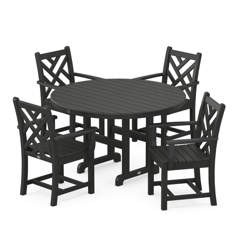 POLYWOOD Chippendale 5-Piece Round Farmhouse Dining Set, Black