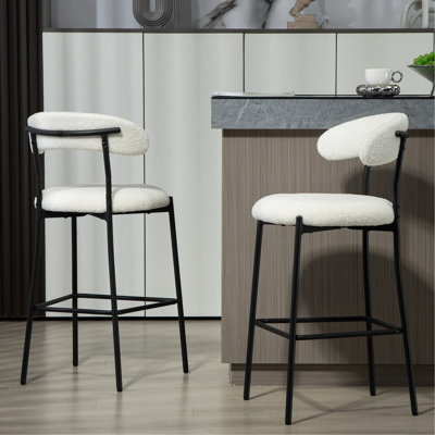 26'' Counter Height Bar Stools Teddy Fabric Cover Kitchen Island Counter Bar Stool With Black Powder Coating Base And Footrest