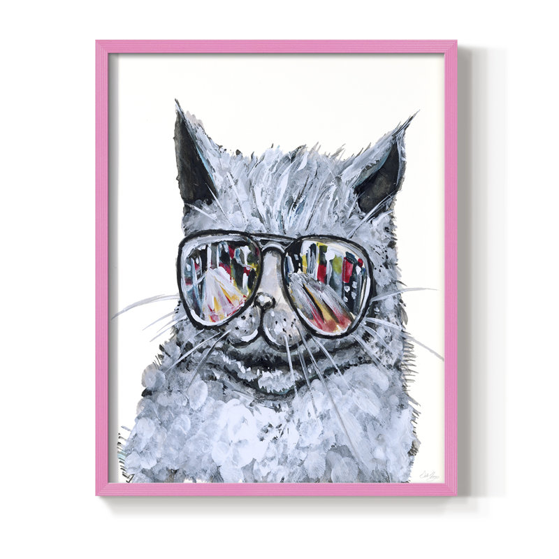«Kitty with Shades», reproduction encadrée - bois massif, H 15 po x l 12 po, Rose