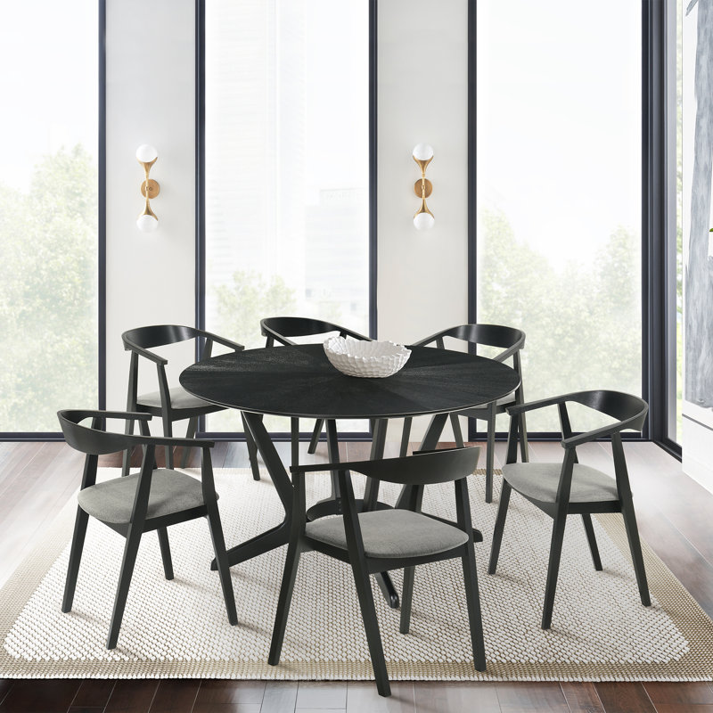 Ensemble de table de salle à manger 7 pièces Jeyhan, Gris anthracite, Noir