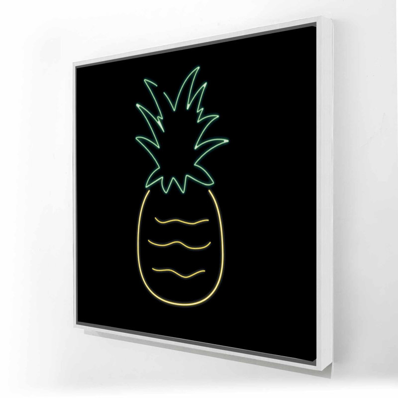 Neon Pineapple - Toile encadrée noire exotique pour la décoration intérieure