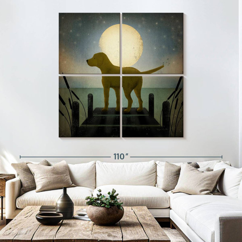 Brampt, lune jaune, chien, H 74 po x l 74 po