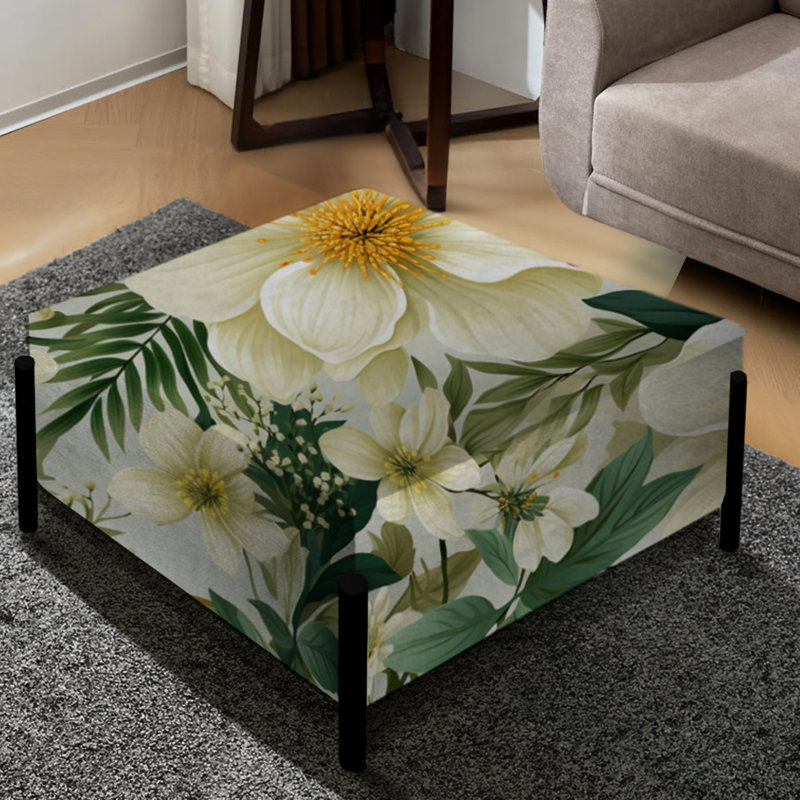 Grand repose-pieds carré Boho Botanical Oasis Palm III - Tropical