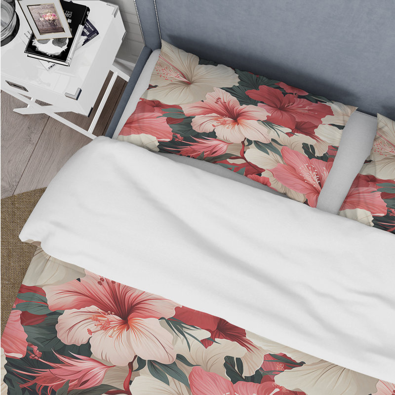 Ensemble de housse de couette Hibiscus Romance, Housse de couette simple + 1 taie décorative stan