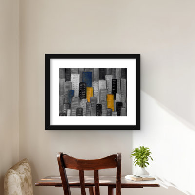 Ville grise avec des accents jaunes | Reproduction encadrée contemporaine