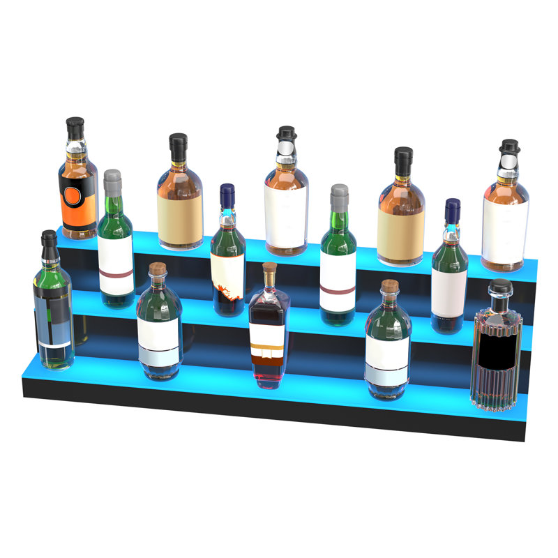VEVOR LED Lighted Liquor Bottle Display Bar Shelf RF & App Control 30" 3-Step, 10" H x 40" W x 12" D