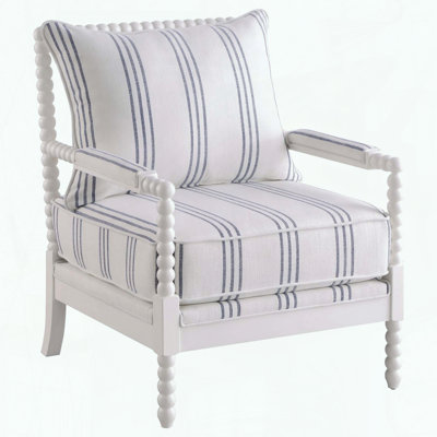 Nautical-Inspired Stripe Accent Chair with White Frame