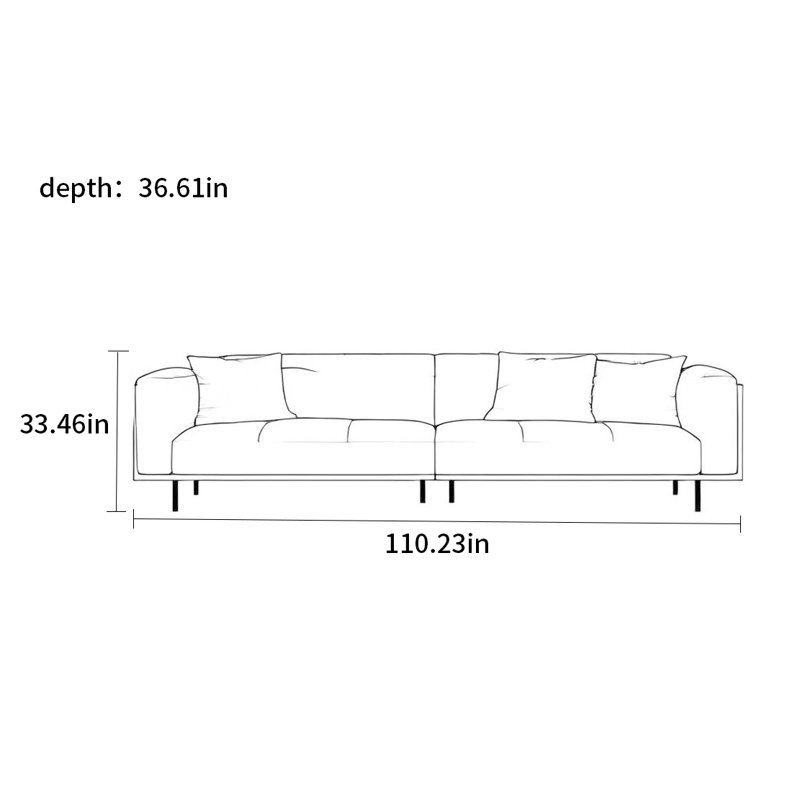 Canapé moderne et simple wabi-Sabi, 4, H 33,46 po x l 110,23 po x P 36,61 po