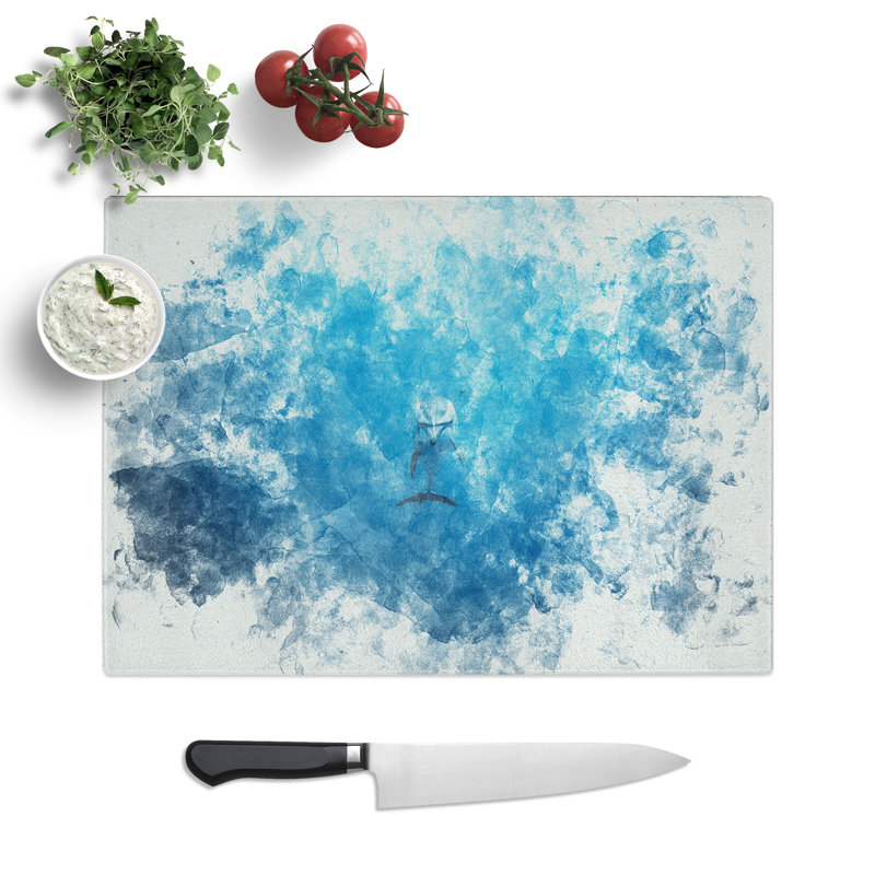 Tempered Glass Lone Dolphin Chopping Board, 28.5 cm x 39 cm