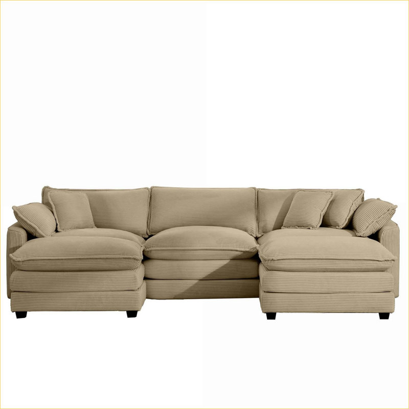 Jeffers Chenille Fabric Upholstered 4-Piece Sectional Sofa, Tan Chenille, 33.85" H x 114.56" W x 34.25" D