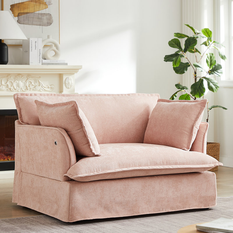  Fauteuil d'appoint surdimensionné 47,2 po, fauteuil en chenille avec siège large et profond, coussins décoratifs, canapé de salon moderne, rose