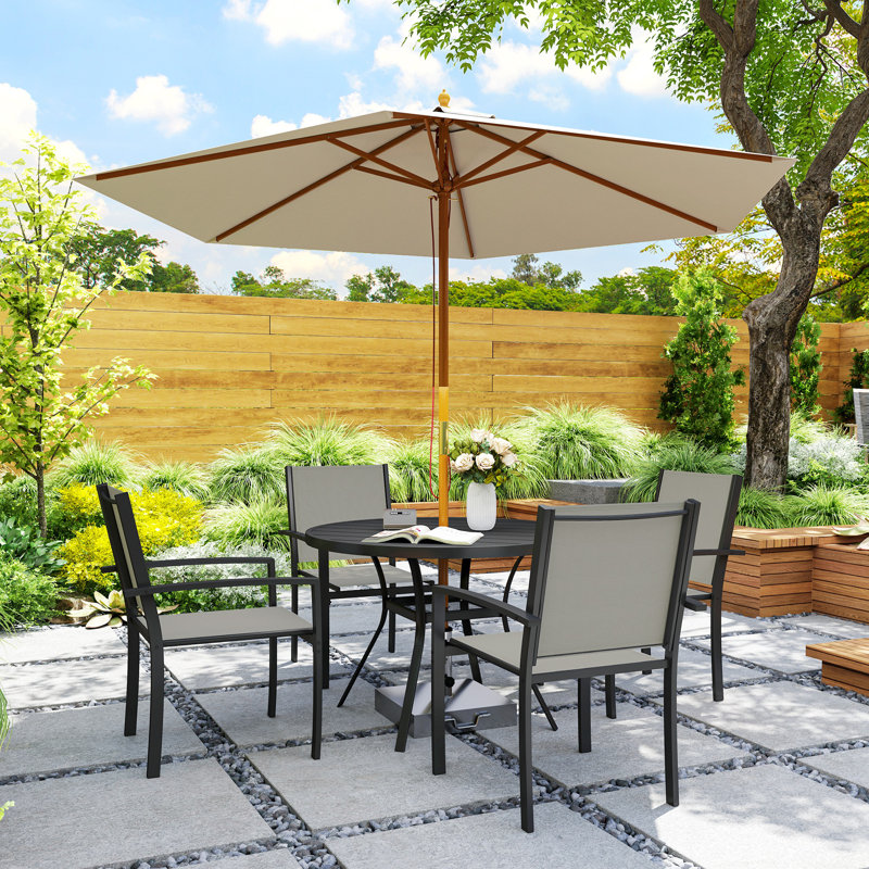 Ensemble repas 5 pièces avec table ronde et 4 chaises empilables