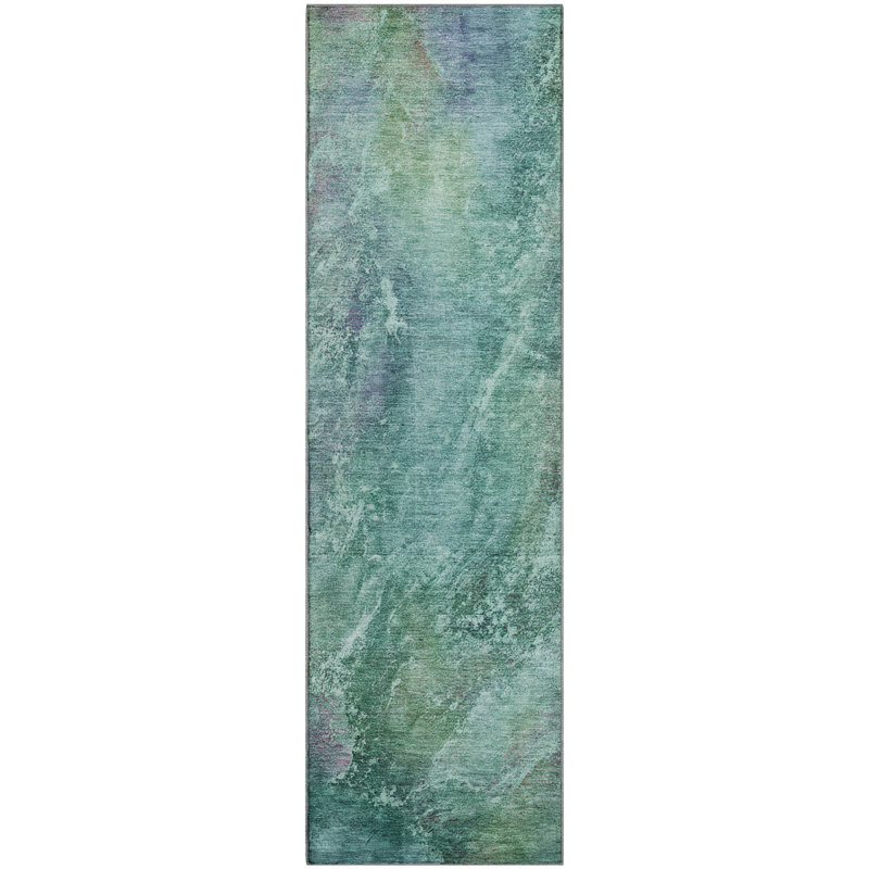 Premium Machine Washable Mayfield AMF2308 Abstract Rug, 2'3" x 7'6" Runner, Teal