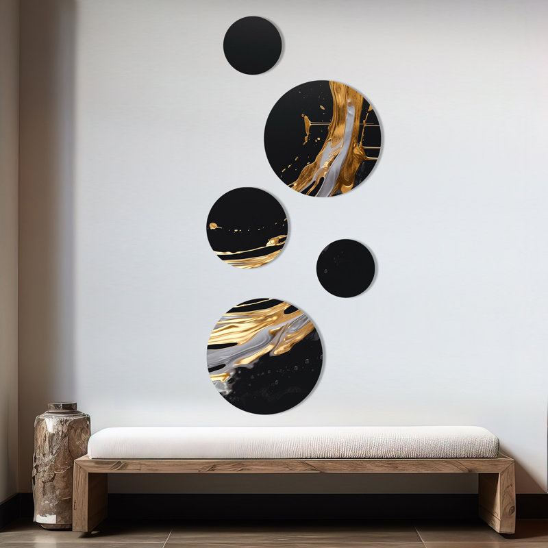 Décoration murale en marbre doré et noir I - marbre abstrait en métal
