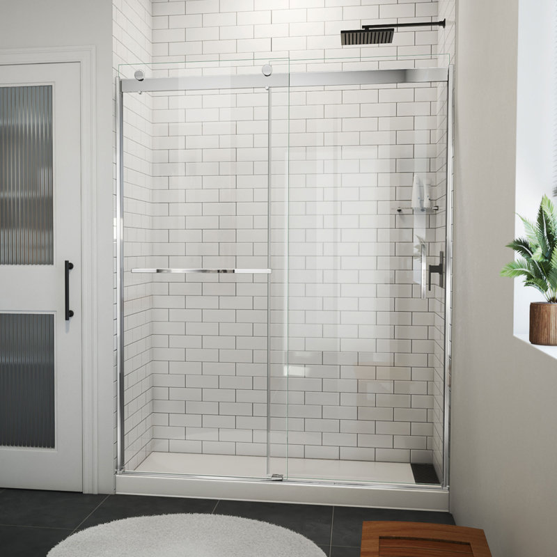 Sapphire-V 56cm W x 76cm H Frameless Tub Door with, Chrome/Clear