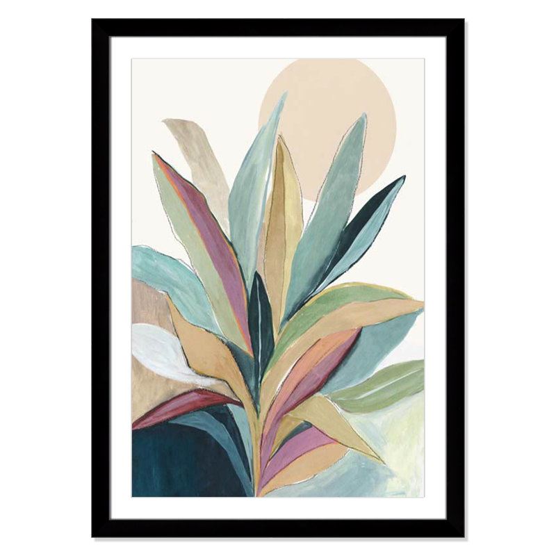 Byer "Sunny Bright Leaves I" Print by Asia Jensen, 43" H x 31" W x 1.25" D, Black Cube Frame Matted