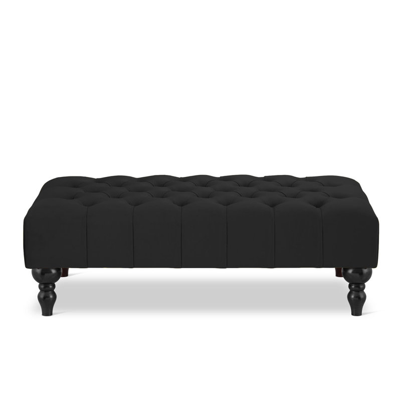 Ainura 100cm Wide Velvet Tufted Rectangle Solid Colour Cocktail Ottoman, Black, Black