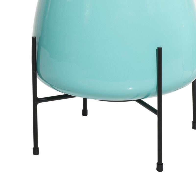 Ensemble de jardinières d'intérieur et d'extérieur en métal 2 pièces Keneen, Bleu sarcelle