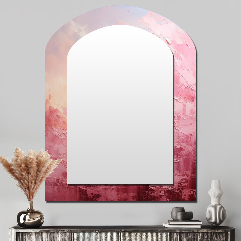 «Pink Horizon», miroir asymétrique paysager, miroir mural décoratif en arche rose, impression d'art en métal, 43 po x 33 po