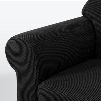 2 Piece Jacquard Sofa Cover, Polyester Spandex Stretch Couch Slipcover for Living Room, Easy Install & Washable Furniture Protection (LoveSeat, Black)