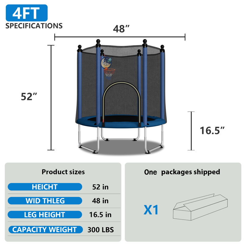 Trampoline pour enfants de 48 po avec mini-trampoline avec enceinte Sumij, panier de basketball inclus, Bleu