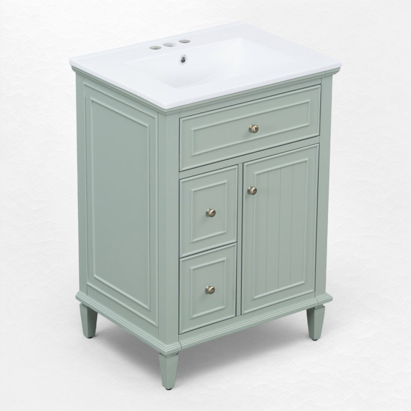 Ensemble de meuble-lavabo simple 24 "avec plateau en céramique, Vert clair, Argent argent