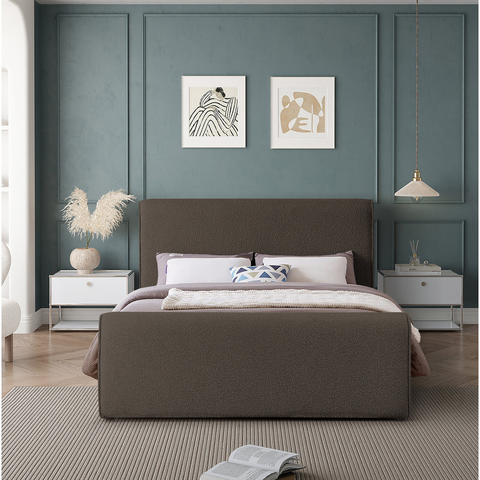 Chaylin Platform Bed, Queen, Brown Boucle Fabric