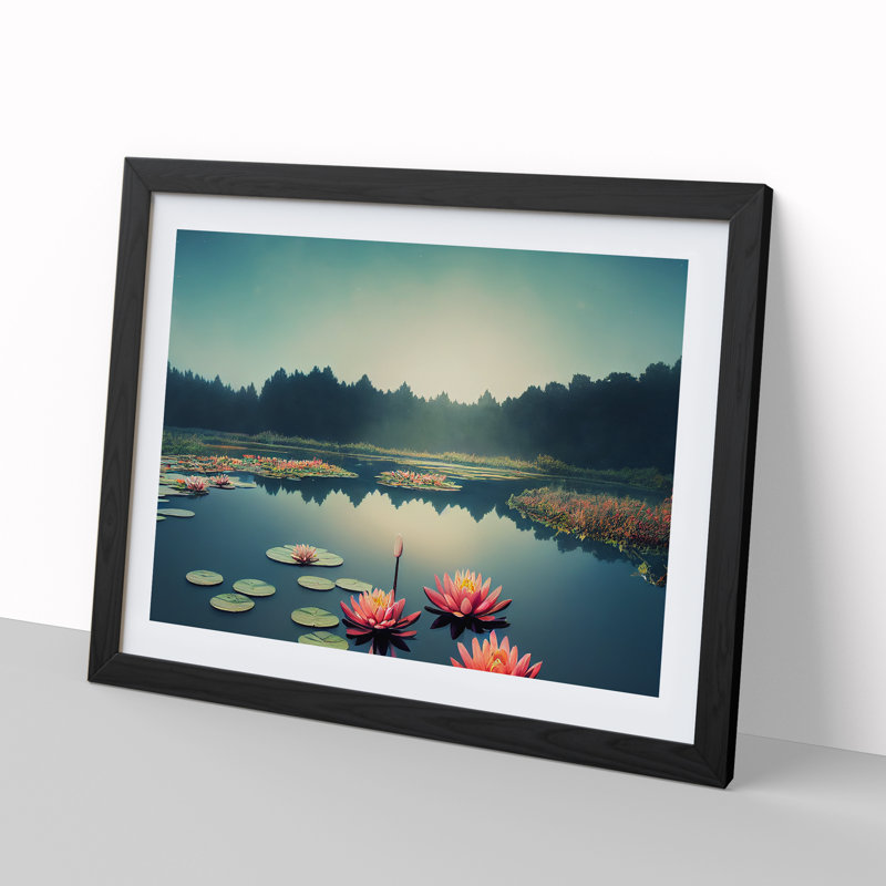 Sublime Water Lily Pond - Single Picture Frame Print, 46cm H x 64cm W x 2cm D, Black Framed
