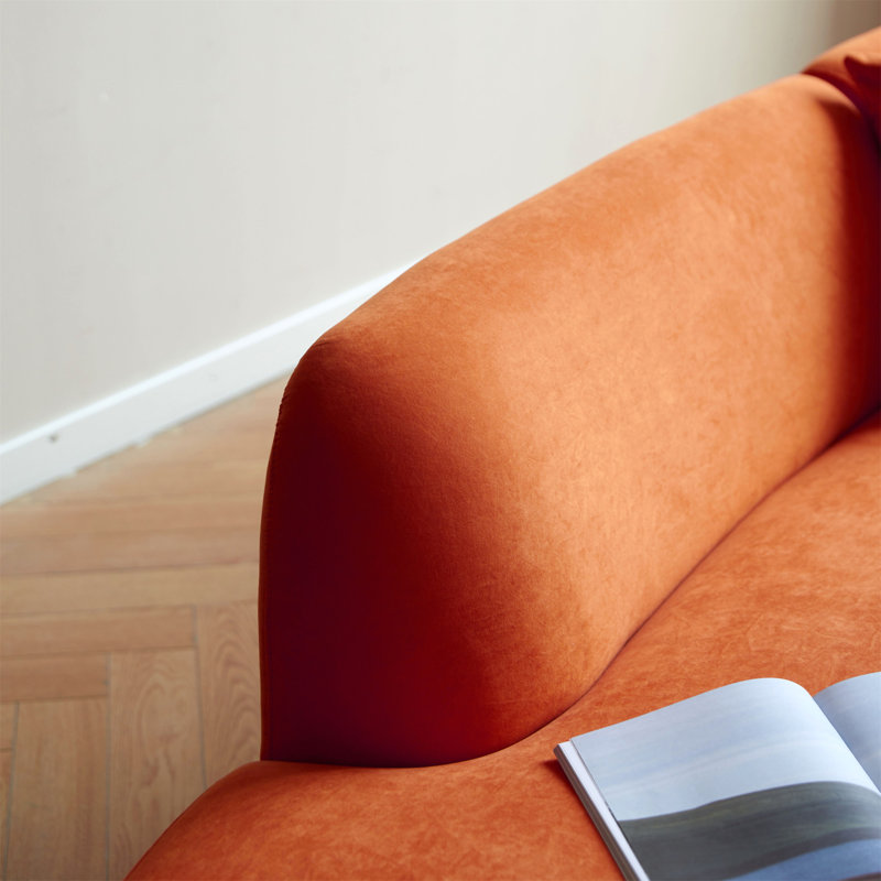 132" Curved Sofa With Throw Pillows, Orange Velvet