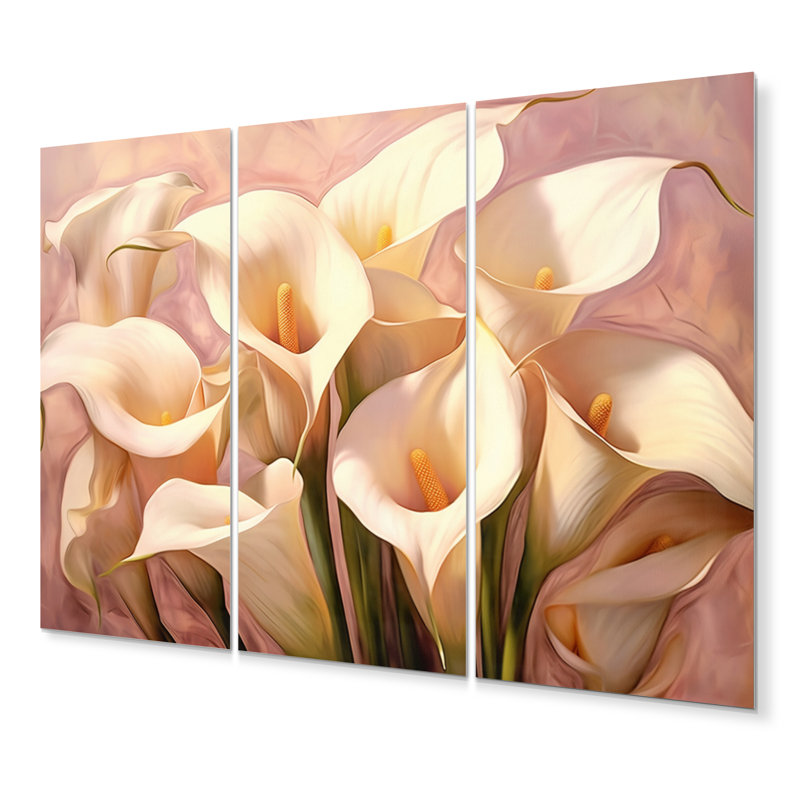 Cream Pink Lily Serenade Plants & Flowers Wall Decor on Metal