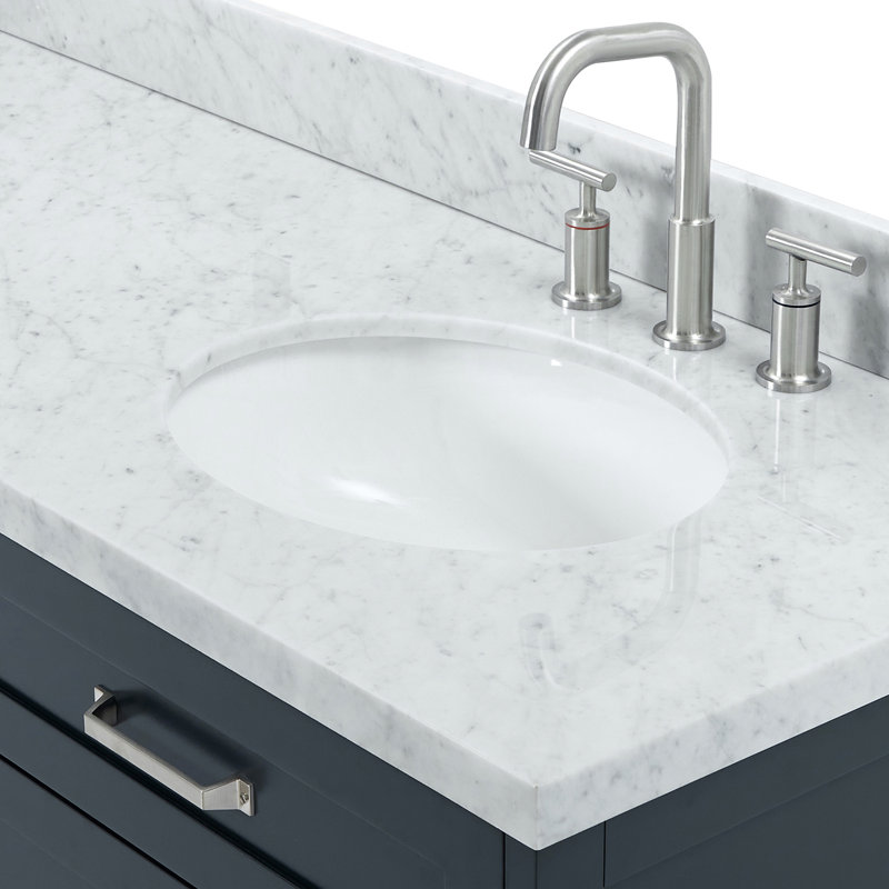 ARIEL Monroe 72 Double Sink Bathroom Vanity with Carrara Quartz Top, Midnight Blue, 72" - 73", Italian Carrara Marble