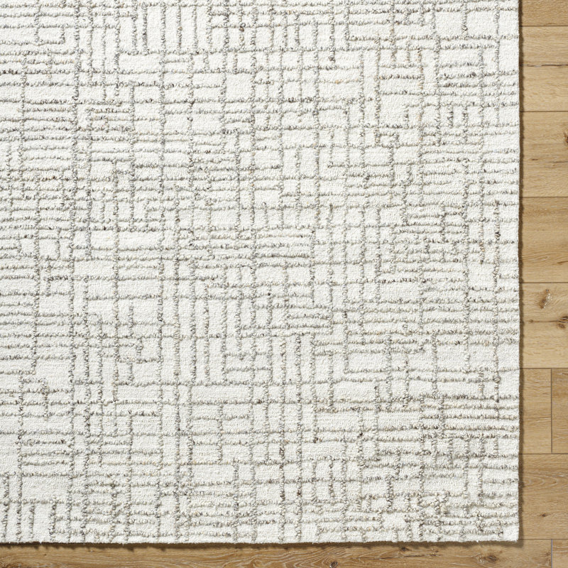 Rectangle en laine touffeté à la main beige abstrait Jerrye, Rectangle 2 pi x 3 pi