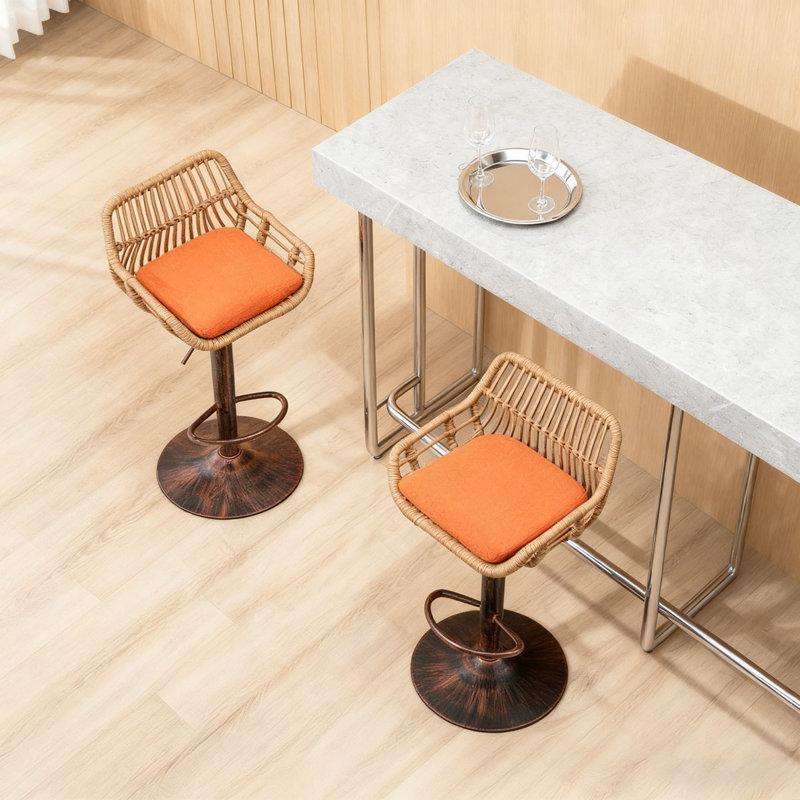 Ensemble de 2 tabourets de bar pivotants avec repose-pieds réglables pour la cuisine et la salle à manger, Orange
