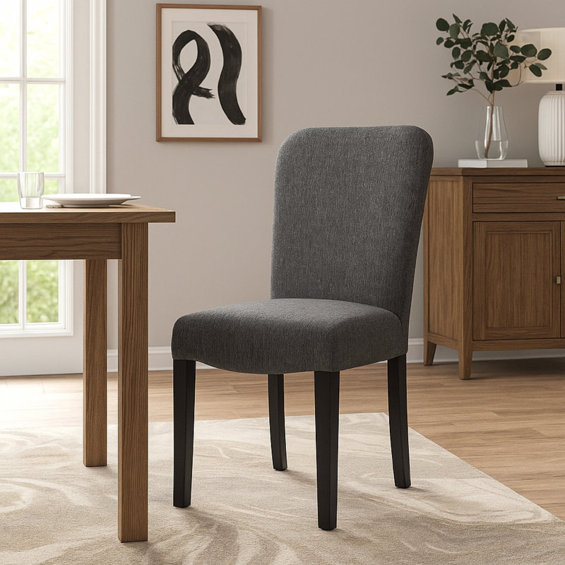 Ensemble de 2 chaises de salle à manger, dossier arrondi moderne, tissu noir