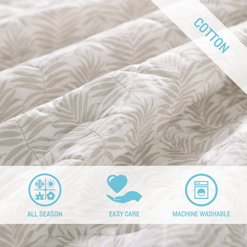 Fronds Quilt, Queen Quilt + 2 Standard Shams, Beige
