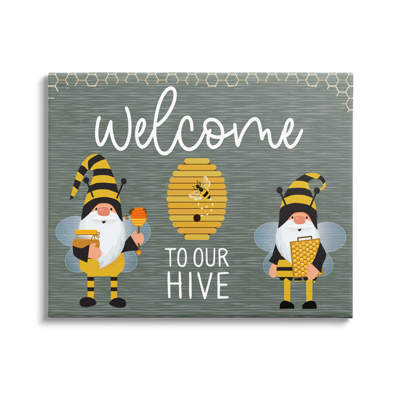 Welcome To Our Hive Honey Bee Garden par Linda Birtel, L 15 po x H 10 po, Toile tendue