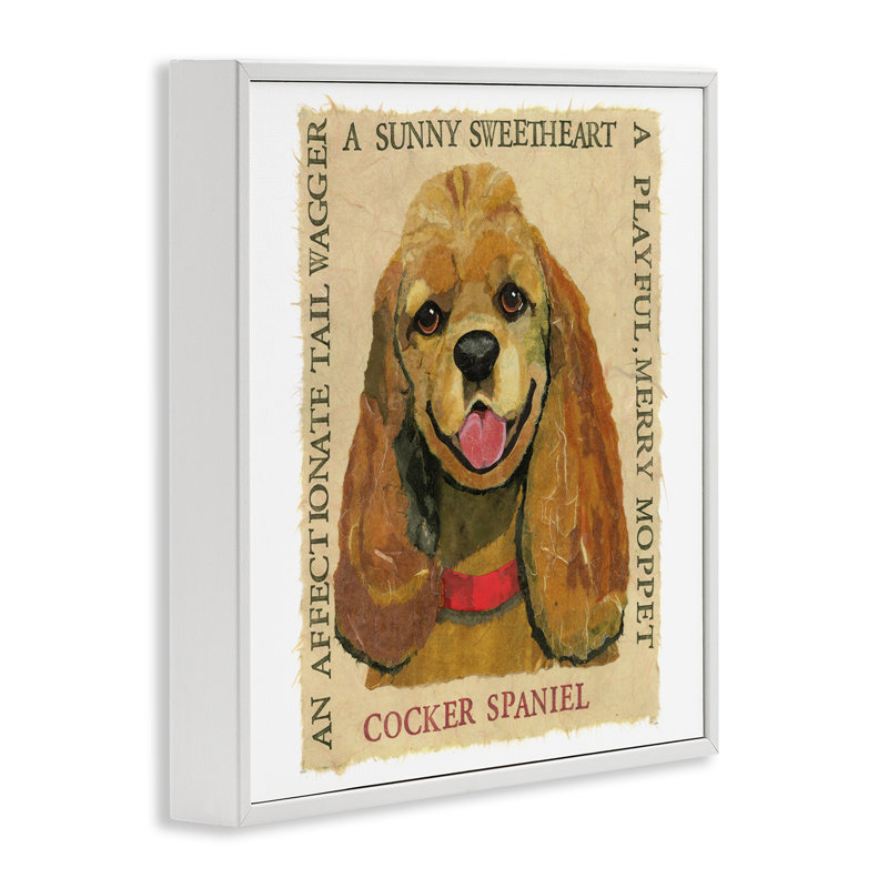 «Fun Cocker Spaniel», art de la giclée encadrée par Sangita Bachelet, Estampe numérique encadrée blanc bord de mer