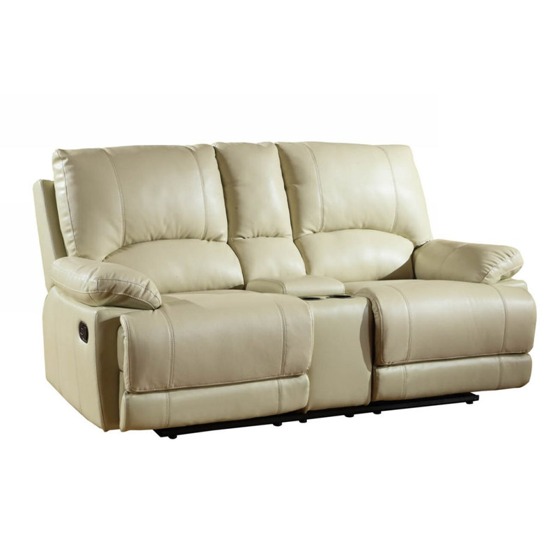  Causeuse inclinable manuelle en similicuir 76 po avec rangement 76 po, 76" W, Beige Faux Leather