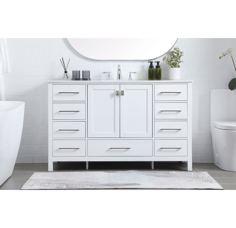 Meuble-lavabo simple 54 po avec plateau en marbre Hines, Blanc