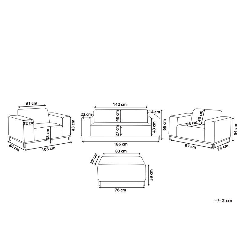 Eleene 5 Seater Sofa Set, Brown