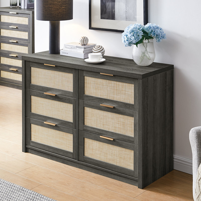 Dearbhaile 47.2" W 6-Drawer Manufactured Wood Dresser, Midnight Oak
